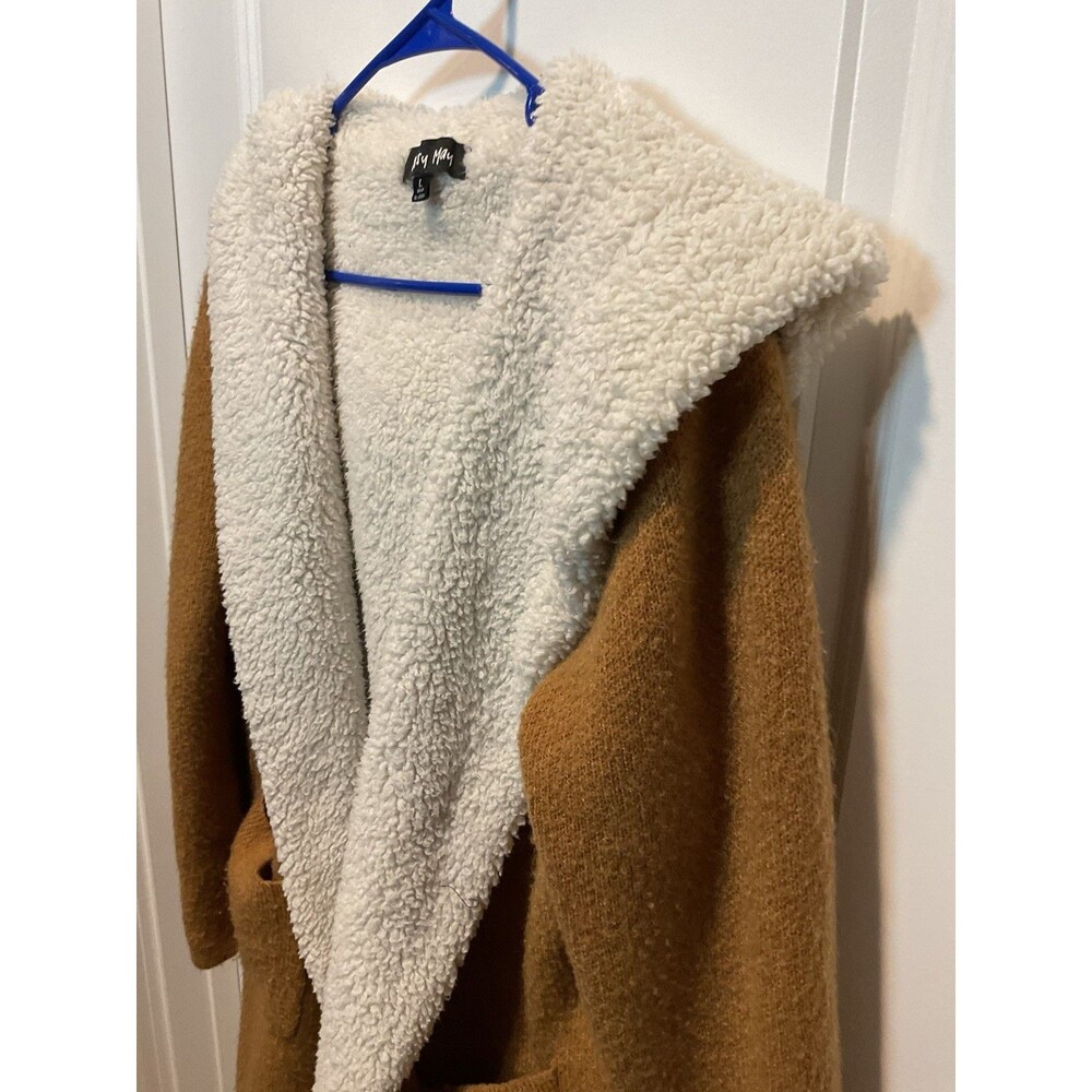 Daisy May Womens Brown Sherpa Lined Hooded Cardigan Duster Sweater Large L